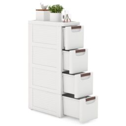 Costway Narrow Storage Cabinet For Small Space 4-Drawer Rolling Organizer Unit in White - thumbnail 1