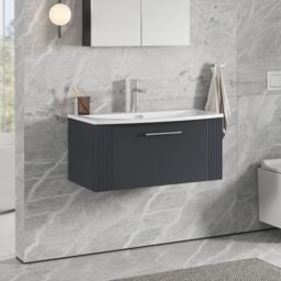 Balterley Wall Hung 1 Drawer Vanity Unit - Curved Basin 800mm, Dark Grey - thumbnail 4