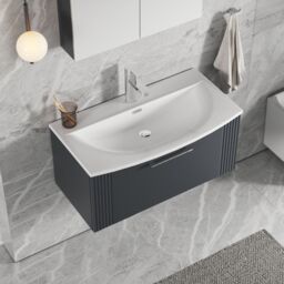 Balterley Wall Hung 1 Drawer Vanity Unit - Curved Basin 800mm, Dark Grey - thumbnail 3
