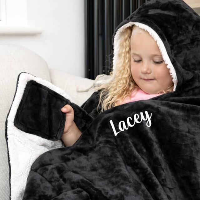 Duncan Stewart Personalised Children's Hooded Sherpa Blanket in Black - image 1