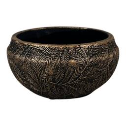 Four Candle Gold Leaf Design Planting Bowl Decorative Metal Planter 17cm in Bronze - thumbnail 1