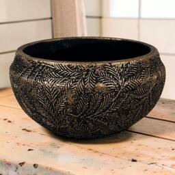 Four Candle Gold Leaf Design Planting Bowl Decorative Metal Planter 17cm in Bronze - thumbnail 2