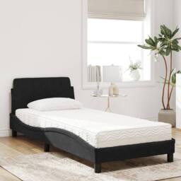 Berkfield Home Bed with Mattress Black Single Velvet - thumbnail 3