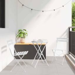 Berkfield Home White 3-Piece Folding Bistro Set - White Steel - thumbnail 2