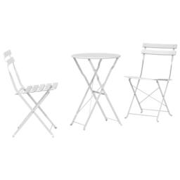 Berkfield Home White 3-Piece Folding Bistro Set - White Steel - thumbnail 3