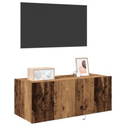 Berkfield Home TV Wall Cabinet with LED Lights Old Wood 80x35x31 cm in Brown - Size: 80 x 35 x 31 cm - thumbnail 3