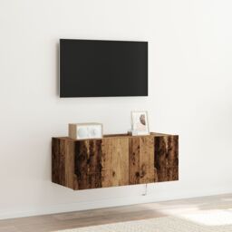 Berkfield Home TV Wall Cabinet with LED Lights Old Wood 80x35x31 cm in Brown - Size: 80 x 35 x 31 cm - thumbnail 1