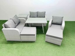 Fimous 7 Seater Rattan Garden Furniture Sets Love Sofa Reclining Chair Sets in Light Grey - thumbnail 1