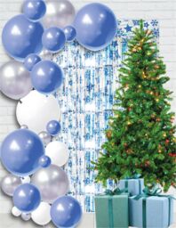 Netagon Shimmer Tinsel Curtain Christmas Snow Design 2.5M x 1M Blue - thumbnail 6