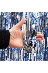 Netagon Shimmer Tinsel Curtain Christmas Snow Design 2.5M x 1M Blue - thumbnail 5
