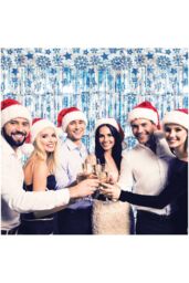Netagon Shimmer Tinsel Curtain Christmas Snow Design 2.5M x 1M Blue