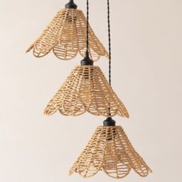ValueLights Vine Rattan Flower Shade 3 Drop Cluster Matte Black Ceiling Pendant Light in Natural - thumbnail 4