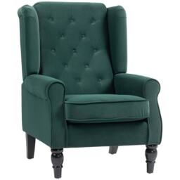 Wyld Haus Dona Green Velvet Feel Wingback Accent Armchair Diamond Button Tufted - thumbnail 2