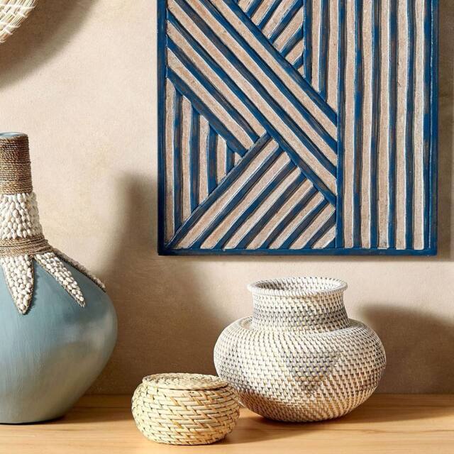 Wyld and Coco Handwoven Rattan Vase White Grey - Decorative Vase for Dried Flowers - image 1