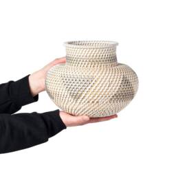Wyld and Coco Handwoven Rattan Vase White Grey - Decorative Vase for Dried Flowers - thumbnail 3