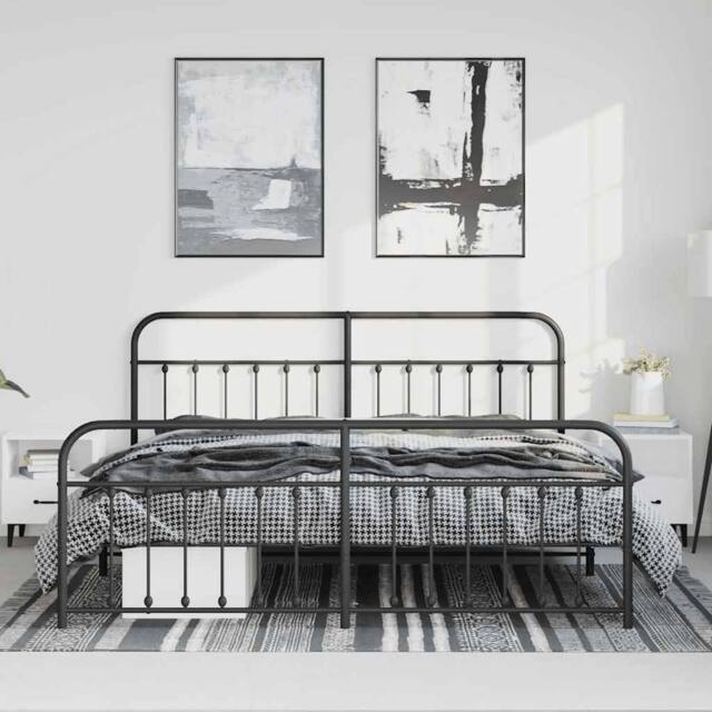 Berkfield Home Metal Bed Frame with Headboard & Footboard Black 183x213 cm - image 1