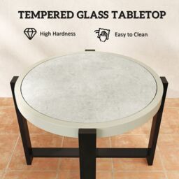 OUTSUNNY Round Small Garden Table with Faux Marble Glass Top, Light Grey - thumbnail 5