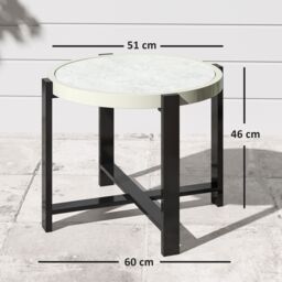 OUTSUNNY Round Small Garden Table with Faux Marble Glass Top, Light Grey - thumbnail 3