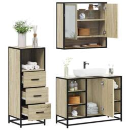 Berkfield Home Durable 3 Piece Bathroom Furniture Set Sonoma Oak Engineered Wood in Tan - thumbnail 2