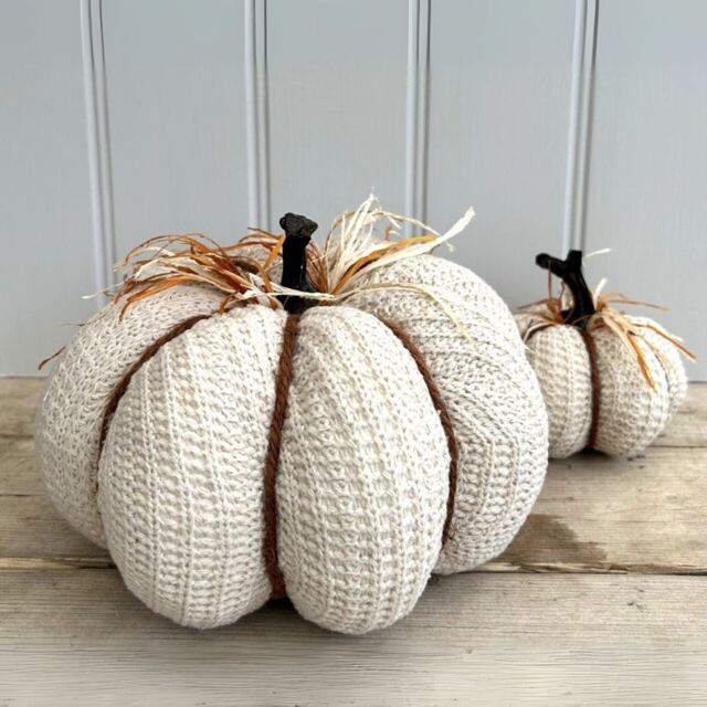 Garden Greatness Supersized Knitted Pumpkin Autumn Decor in White - Size: 1 Pack