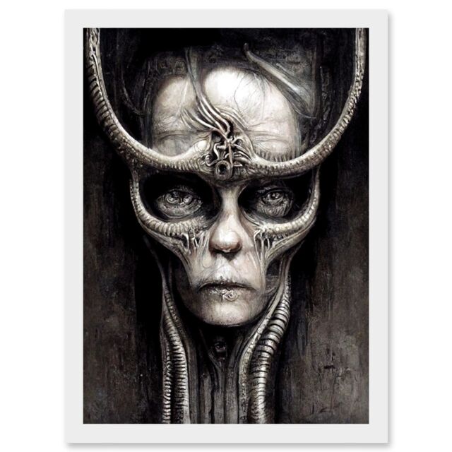 Artery8 Gothic Fantasy Alien Art Artwork Framed Wall Art Print A4 in White - image 1