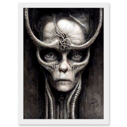 Artery8 Gothic Fantasy Alien Art Artwork Framed Wall Art Print A4 in White - thumbnail 1
