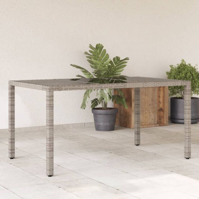 Berkfield Home Garden Table with Glass Top Grey 150x90x75 cm Poly Rattan - Size: 150 x 90 x 75 cm - image 1