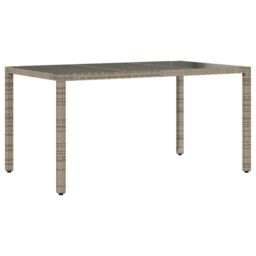 Berkfield Home Garden Table with Glass Top Grey 150x90x75 cm Poly Rattan - Size: 150 x 90 x 75 cm - thumbnail 2