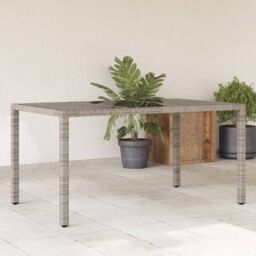 Berkfield Home Garden Table with Glass Top Grey 150x90x75 cm Poly Rattan - Size: 150 x 90 x 75 cm - thumbnail 1