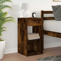 Berkfield Home Bedside Cabinet with Drawer Smoked Oak 35x34x66.5 cm in Brown - thumbnail 3