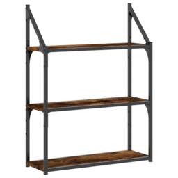Berkfield Home Durable 3-Tier Wall Shelf Smoked Oak 60x21x78.5 cm Engineered Wood in Brown - thumbnail 3