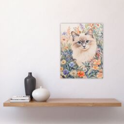 "Artery8 Ragdoll Cat Lover Floral Pet Portrait Watercolour Wall Art Print - Size: W24"" x H32""" - thumbnail 4