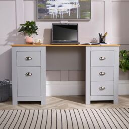Home Source Camden 3 Drawer Pedestal Computer Storage Desk in Grey - thumbnail 4