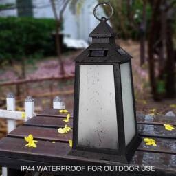Bright Zeal 2PCS 36cm Black Solar Vintage Lanterns, Flickering LED Flame &Glass - thumbnail 4