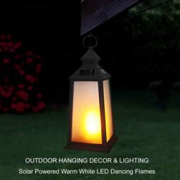 Bright Zeal 2PCS 36cm Black Solar Vintage Lanterns, Flickering LED Flame &Glass - thumbnail 2