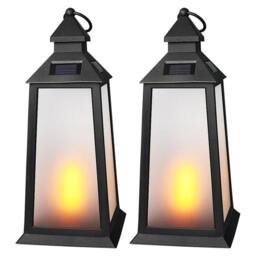Bright Zeal 2PCS 36cm Black Solar Vintage Lanterns, Flickering LED Flame &Glass
