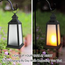 Bright Zeal 2PCS 36cm Black Solar Vintage Lanterns, Flickering LED Flame &Glass - thumbnail 7