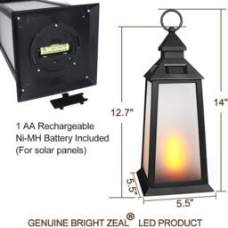 Bright Zeal 2PCS 36cm Black Solar Vintage Lanterns, Flickering LED Flame &Glass - thumbnail 5