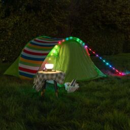 ValueLights Multi-Purpose Camping Festival Solar Hanging Light with RGB String Lights in Green - thumbnail 1