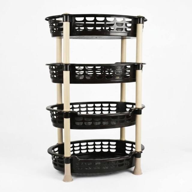 Bedsland 4 Tier Oval Vegetable Rack Strong Kitchen Storage Basket Stand in Black - image 1