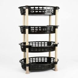 Bedsland 4 Tier Oval Vegetable Rack Strong Kitchen Storage Basket Stand in Black - thumbnail 1