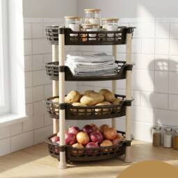 Bedsland 4 Tier Oval Vegetable Rack Strong Kitchen Storage Basket Stand in Black - thumbnail 3