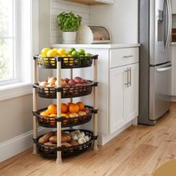 Bedsland 4 Tier Oval Vegetable Rack Strong Kitchen Storage Basket Stand in Black - thumbnail 5