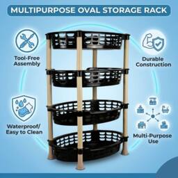 Bedsland 4 Tier Oval Vegetable Rack Strong Kitchen Storage Basket Stand in Black - thumbnail 2
