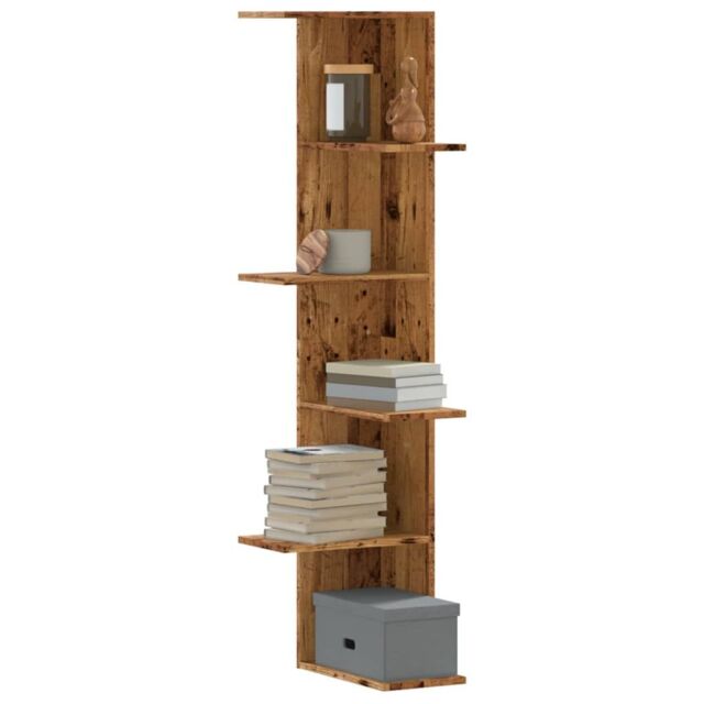 Berkfield Home Wall Corner Shelf Old Wood 36.5x36.5x140 cm Engineered Wood in Brown - image 1