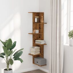 Berkfield Home Wall Corner Shelf Old Wood 36.5x36.5x140 cm Engineered Wood in Brown - thumbnail 3