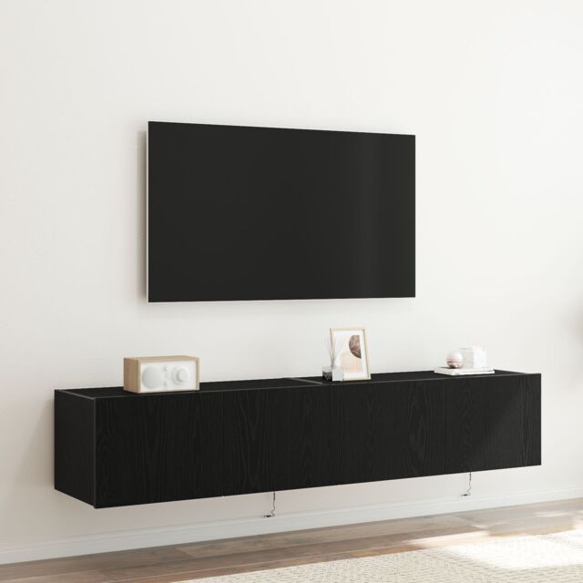 Berkfield Home TV Wall Cabinets with LED Lights 2 pcs Black Oak 80x35x31 cm - Size: 80 x 35 x 31 cm - image 1
