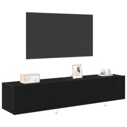 Berkfield Home TV Wall Cabinets with LED Lights 2 pcs Black Oak 80x35x31 cm - Size: 80 x 35 x 31 cm - thumbnail 3