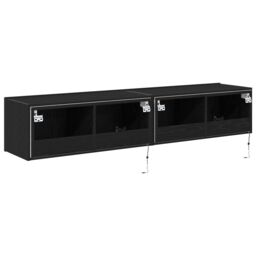 Berkfield Home TV Wall Cabinets with LED Lights 2 pcs Black Oak 80x35x31 cm - Size: 80 x 35 x 31 cm - thumbnail 9