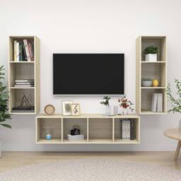 Berkfield Home 3 Piece TV Cabinet Set Sonoma Oak Engineered Wood in Light Sand - thumbnail 2